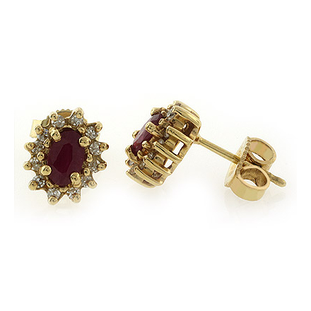 14K Yellow Gold Genuine Ruby with Diamond Earrings
