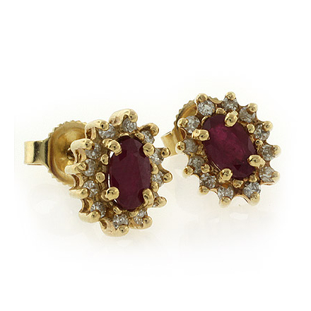 14K Yellow Gold Genuine Ruby with Diamond Earrings