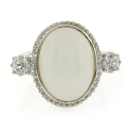 Genuine White Jade and Topaz Silver Ring