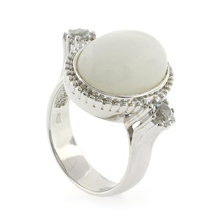 Genuine White Jade and Topaz Silver Ring