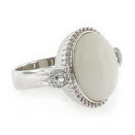 Genuine White Jade and Topaz Silver Ring
