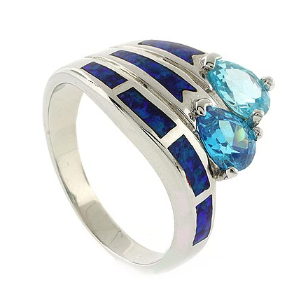 Double Stone Blue Topaz Opal Ring