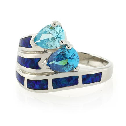 Double Stone Blue Topaz Opal Ring