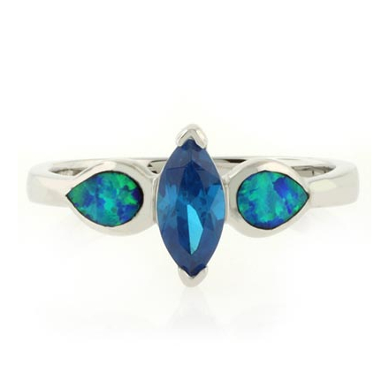 Blue Topaz and Australian Opal Stylish Ring