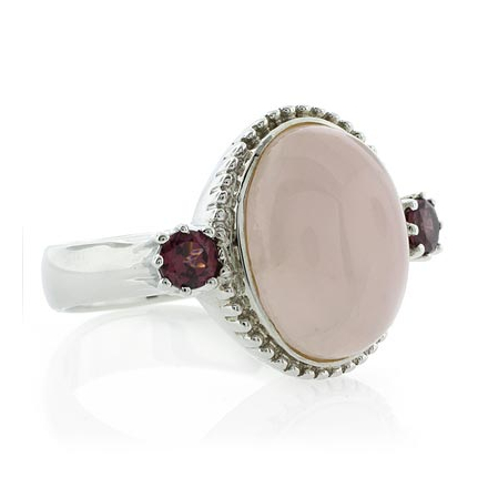 Genuine White Jade and Amethyst Silver Ring