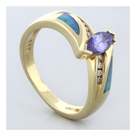Natural Opal Ring 0.07 ct tw Diamonds 14K White Gold .43 ct Natural Tanzanite