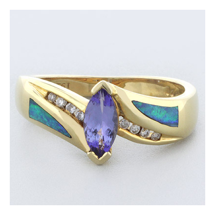 Natural Opal Ring 0.07 ct tw Diamonds 14K White Gold .43 ct Natural Tanzanite