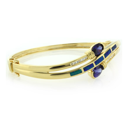 Opal and Tanzanite Gold Plated Sterling Silver Bangle