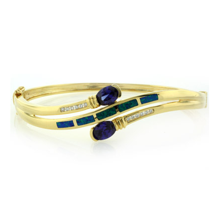 Opal and Tanzanite Gold Plated Sterling Silver Bangle