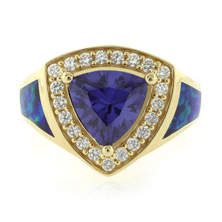 14k Gold Plated Blue Opal Ring with Tanzanite