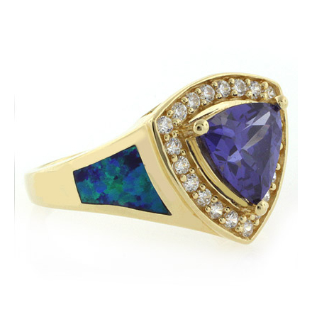 14k Gold Plated Blue Opal Ring with Tanzanite