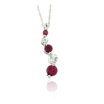 Ruby Gemstone 10K White Gold Pendant Necklace Journey Style