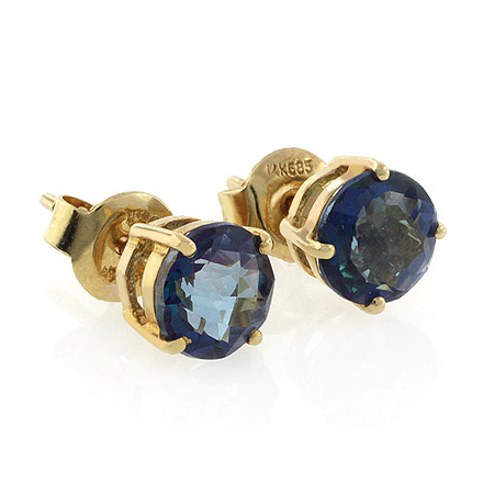 14K Yellow Gold Genuine London Blue Topaz Studs