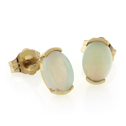 Natural Mined White Opal Studs in 14k Yellow Gold