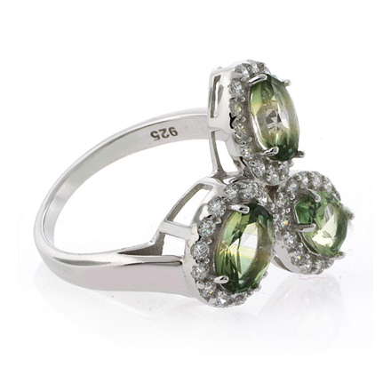 3 Stone Tourmaline Watermelon Sterling Silver Ring