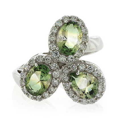 3 Stone Tourmaline Watermelon Sterling Silver Ring