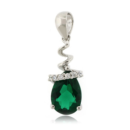 Drop Shape Emerald Sterling Silver Necklace
