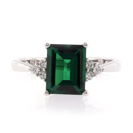 Emerald Cut Emerald Silver Ring