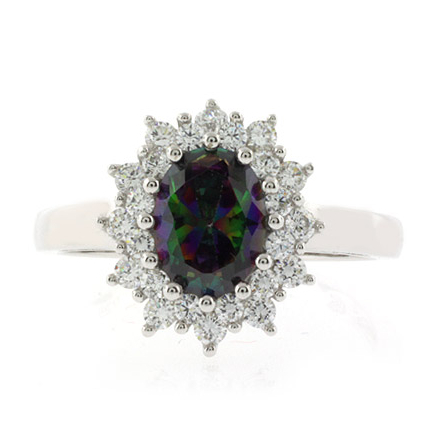 Princess Cut Mystic Topaz Sterling Silver Ring