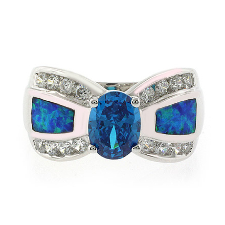 Opal with Blue Topaz Silver Ring