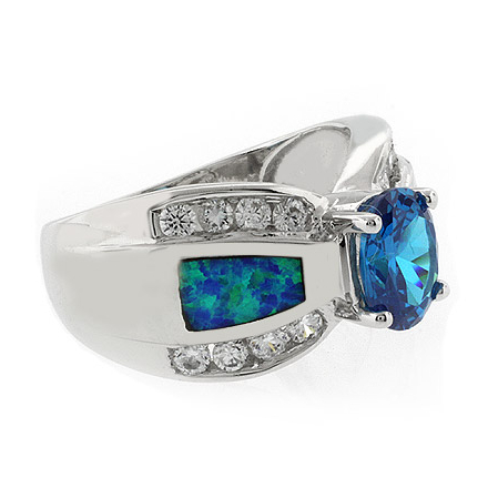 Opal with Blue Topaz Silver Ring