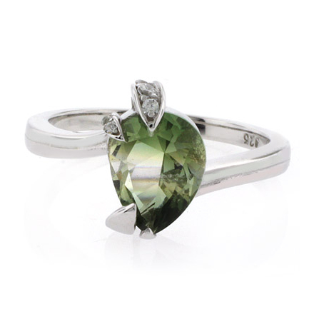 Pear Cut Tourmaline Gemstone Silver Engagement Ring