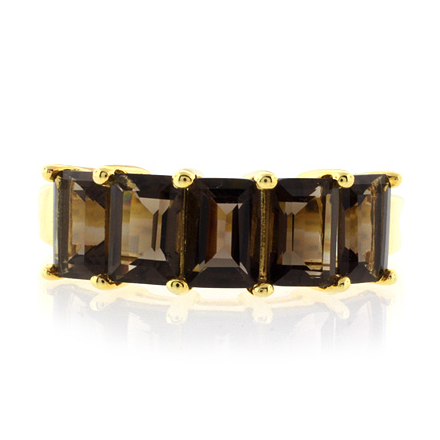 Five Stone Genuine Smoky Topaz Sterling Silver Ring