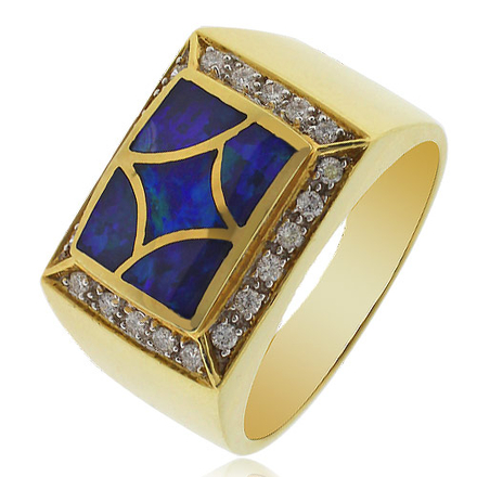 Genuine Opal Ring 0.28 ct tw Diamonds 14K Yellow Gold