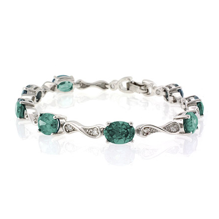 Alexandrite Silver Bracelet Oval Cut Stones Blue Green Color Change