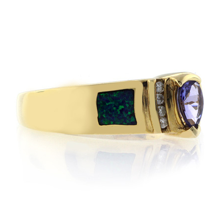 High Quality Australian Blue Opal Tanzanite Gold Ring