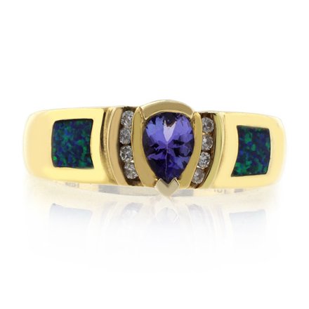 High Quality Australian Blue Opal Tanzanite Gold Ring