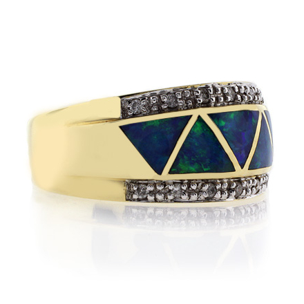 14k Yellow Solid Gold Opal Diamond Ring