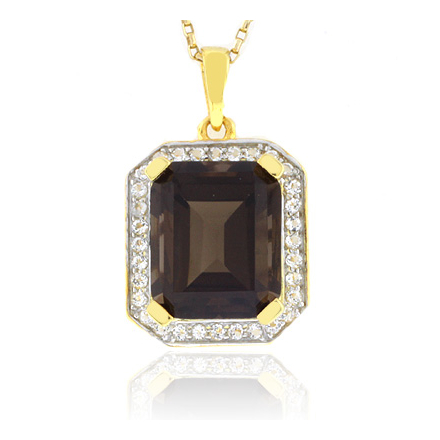Emerald Cut Big Smoked Topaz Sterling Silver Pendant