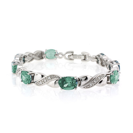 Oval Cut Green to Blue Alexandrite Silver Bracelet