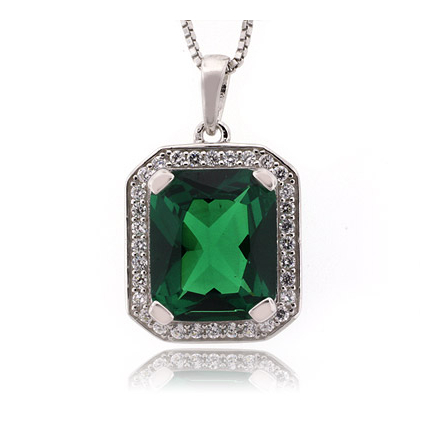 Vintage Style Emerald Sterling Silver Pendant