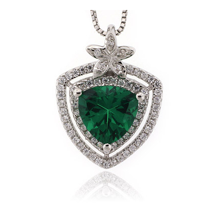 Emerald Trillion Cut Stone Flower Pendant