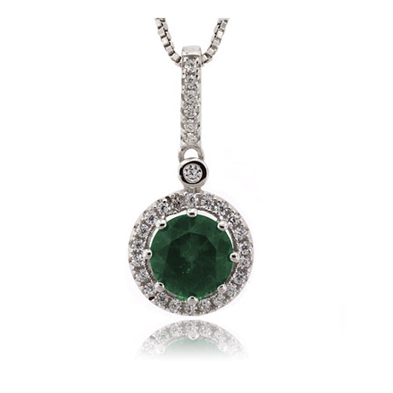 Round Cut Emerald Gemstone Silver Pendant