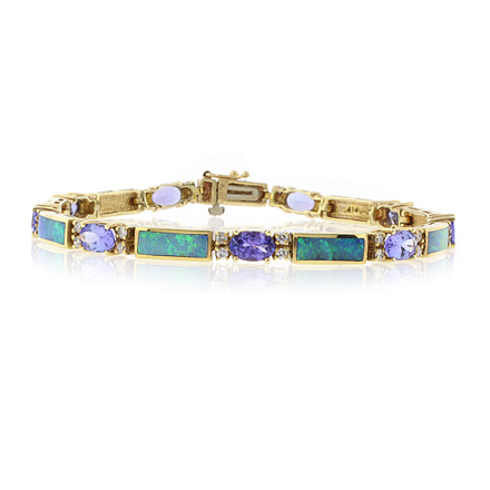Genuine Australian Opal and Tanzanite Gold Bracelet