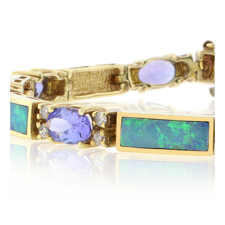 Genuine Australian Opal and Tanzanite Gold Bracelet