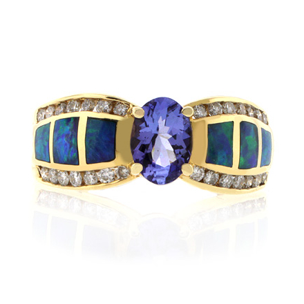 Opal with Tanzanite Gold Ring