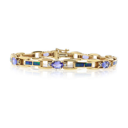 Best Online Genuine Tanzanite and Australian Opal Solid Gold Bracelet