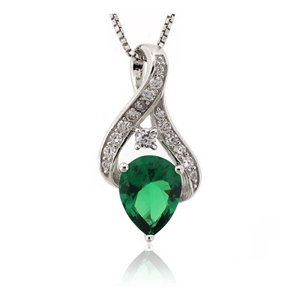 Silver Emerald Pendant Pear Cut Stone