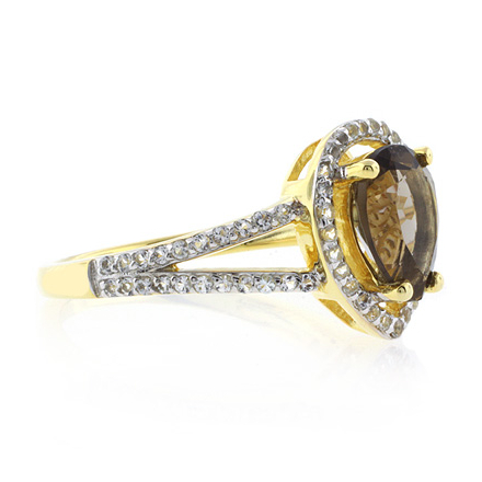 Pear Cut Genuine Smoky Topaz Sterling Silver Ring