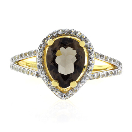 Pear Cut Genuine Smoky Topaz Sterling Silver Ring