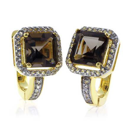 Sterling Silver Smoked Topaz Gold Plated Earrings