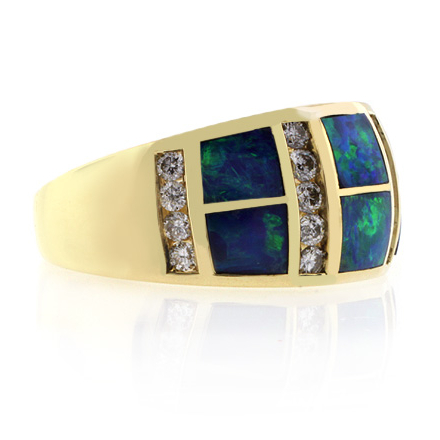 14k Yellow Gold Natural Opal Diamond Ring