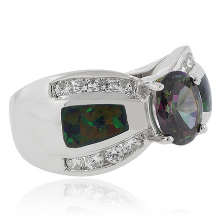 Oval Cut Mystic Topaz Opal Silver Ring