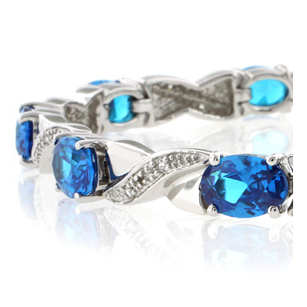 Blue Topaz Silver Bracelet Oval Brilliant Cut Special Gift