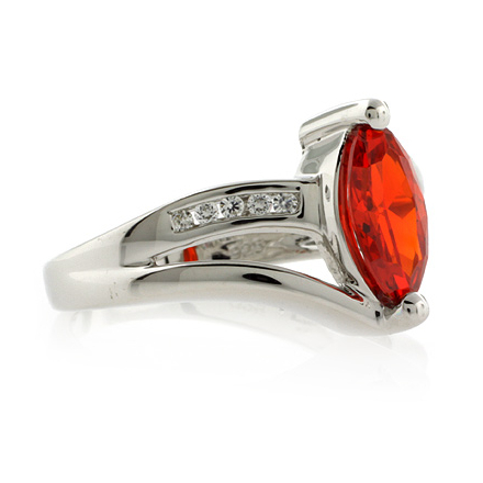 Silver Marquise Cut Fire Cherry Opal Ring
