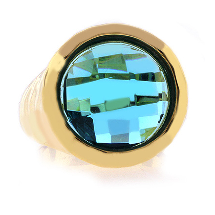 Gold Plated Sterling Silver Hammered Blue Topaz Ring